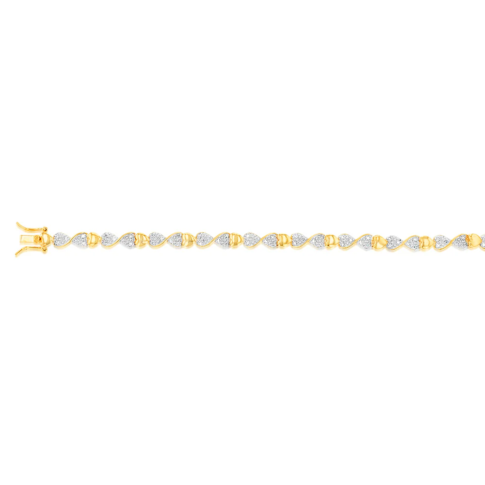 Gold Plated Silver 1/2 Carat Diamond Heart & Infinity Bracelet 18cm Length - Image 2
