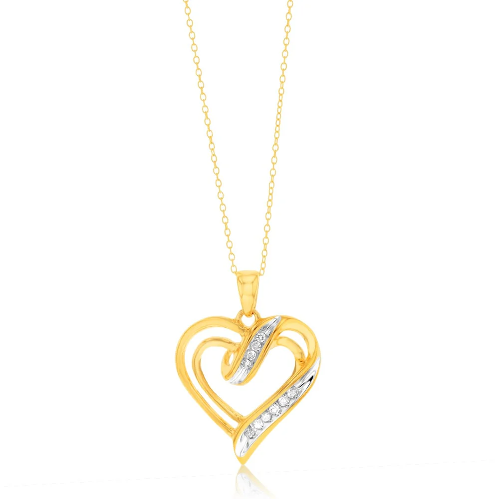 Gold Plated Silver 1/4 Carat Diamond Heart Pendant & Earrings Set Chain Included - Image 2