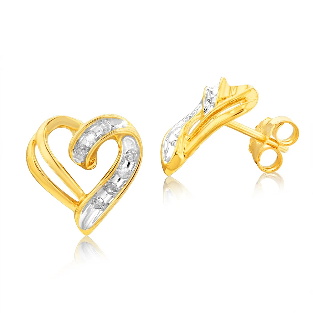 Gold Plated Silver 1/4 Carat Diamond Heart Pendant & Earrings Set Chain Included - Image 3