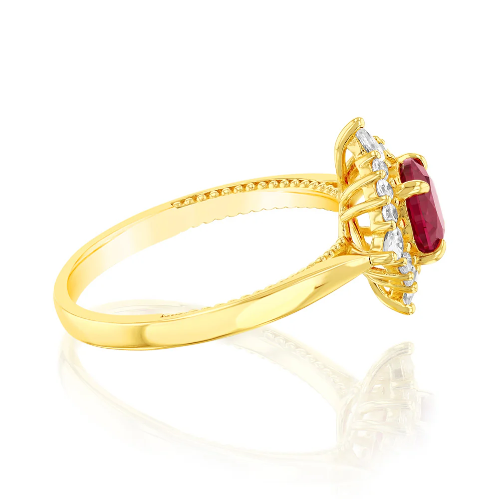 Gold Plated SIlver Created Ruby and Cubic Zirconia Ring - Image 2