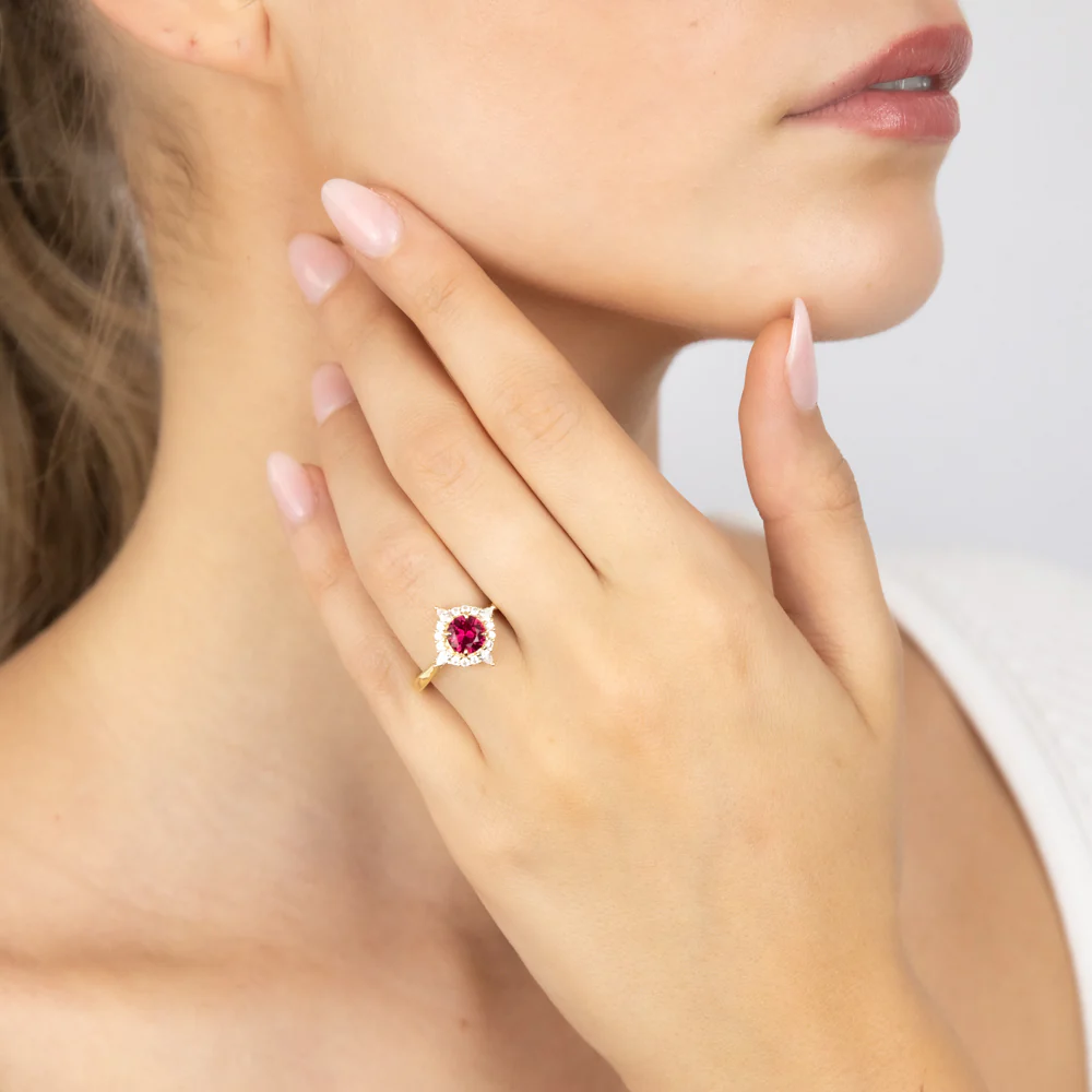 Gold Plated SIlver Created Ruby and Cubic Zirconia Ring - Image 3