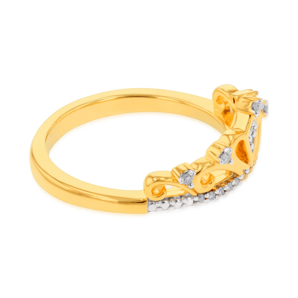 Gold Plated Sterling Silver 0.10 Carat Diamond Crown Ring - Image 2