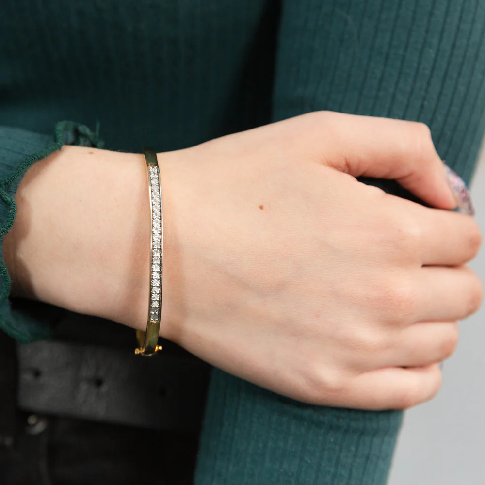Gold Plated Sterling Silver 1/10 Carat Diamond Bangle - Image 2