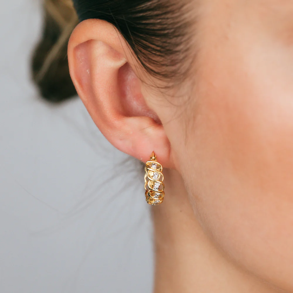 Gold Plated Sterling Silver 1/10 Carat Diamond Hoop Earrings - Image 2