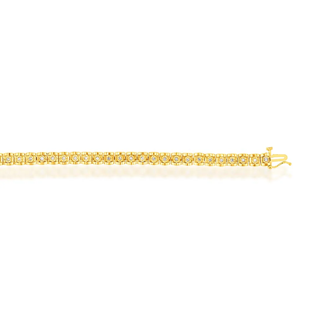Gold Plated Sterling Silver 1/2 Carat Diamond Tennis Bracelet 19.5CM - Image 2