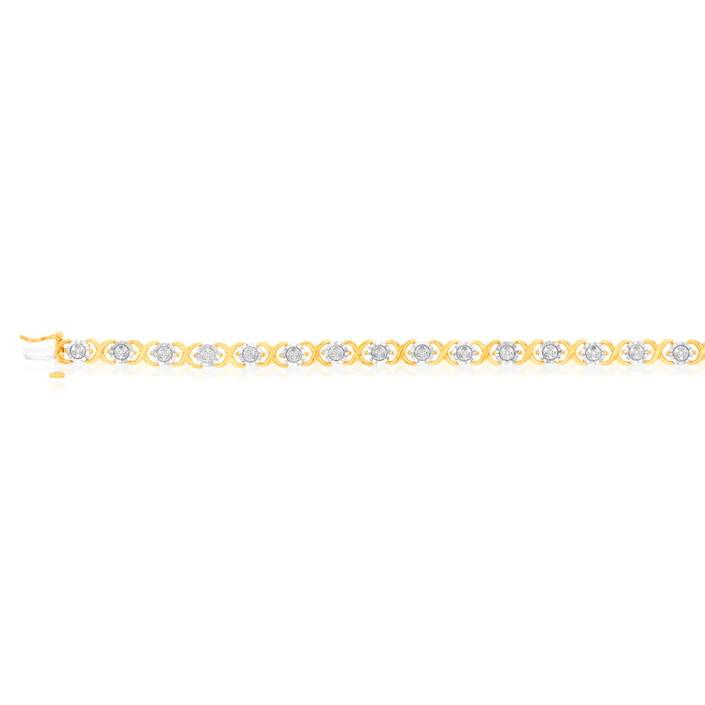 Gold Plated Sterling Silver 1/4 Carat Diamond Hugs and Kisses Bracelet 18.5cm - Image 2
