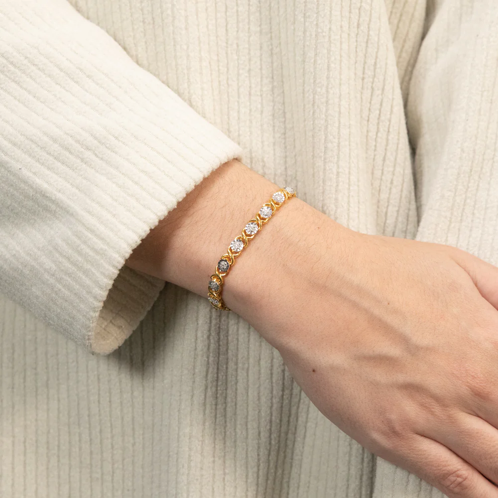 Gold Plated Sterling Silver 1/4 Carat Diamond Hugs and Kisses Bracelet 18.5cm - Image 3
