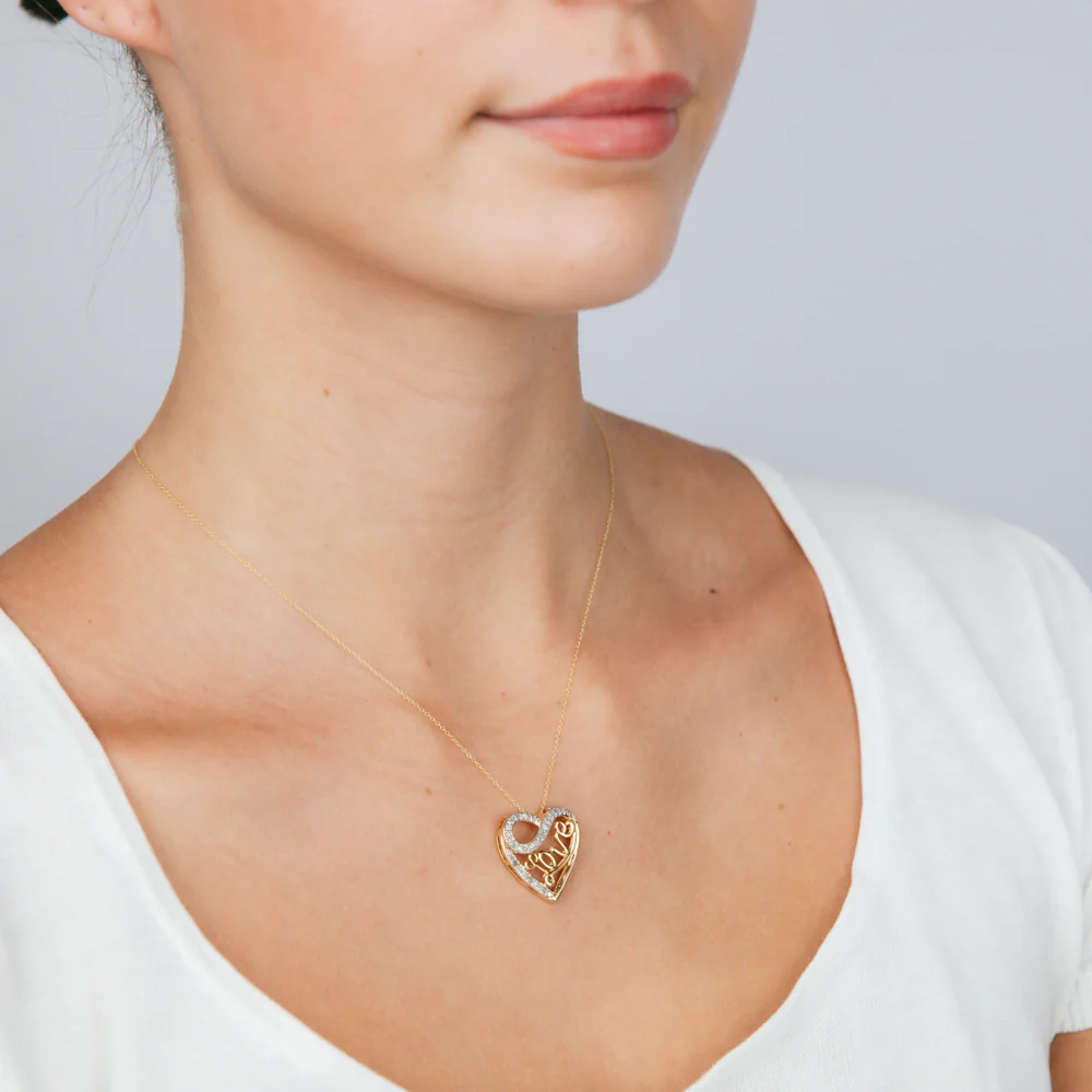 Gold Plated Sterling Silver 1/4 Carat Diamond "LOVE" Heart Pendant on 45cm Chain - Image 2