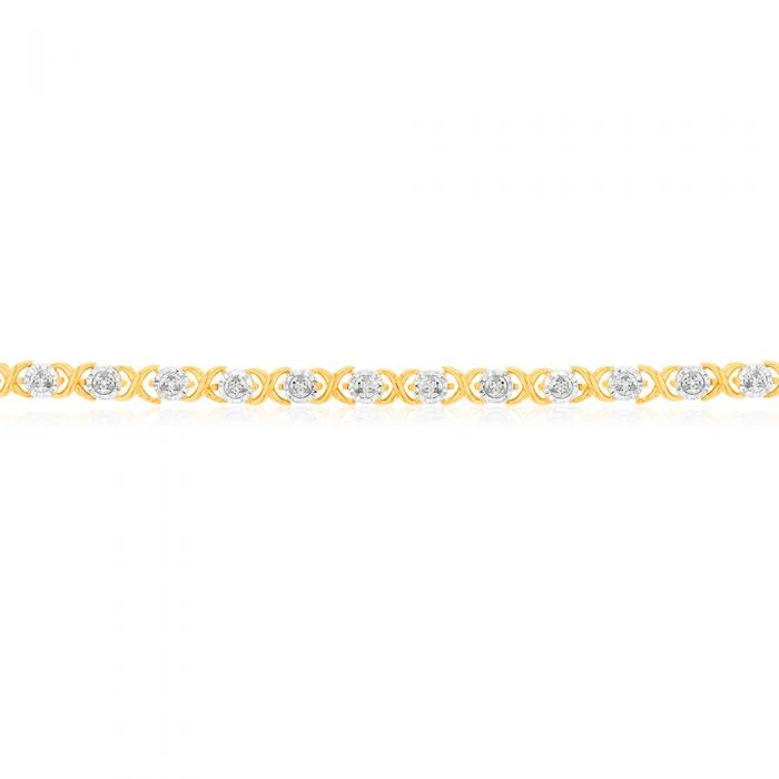 Gold Plated Sterling Silver 1/4 Carat Fancy Diamond 18cm Hugs and Kisses Bracelet - Image 2