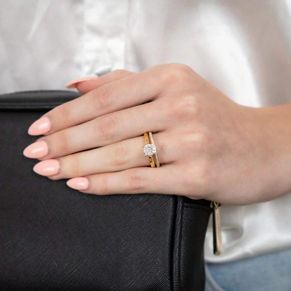 Gold Plated Sterling Silver 1/5 Carat Diamond Bridal 2-Ring Set - Image 3