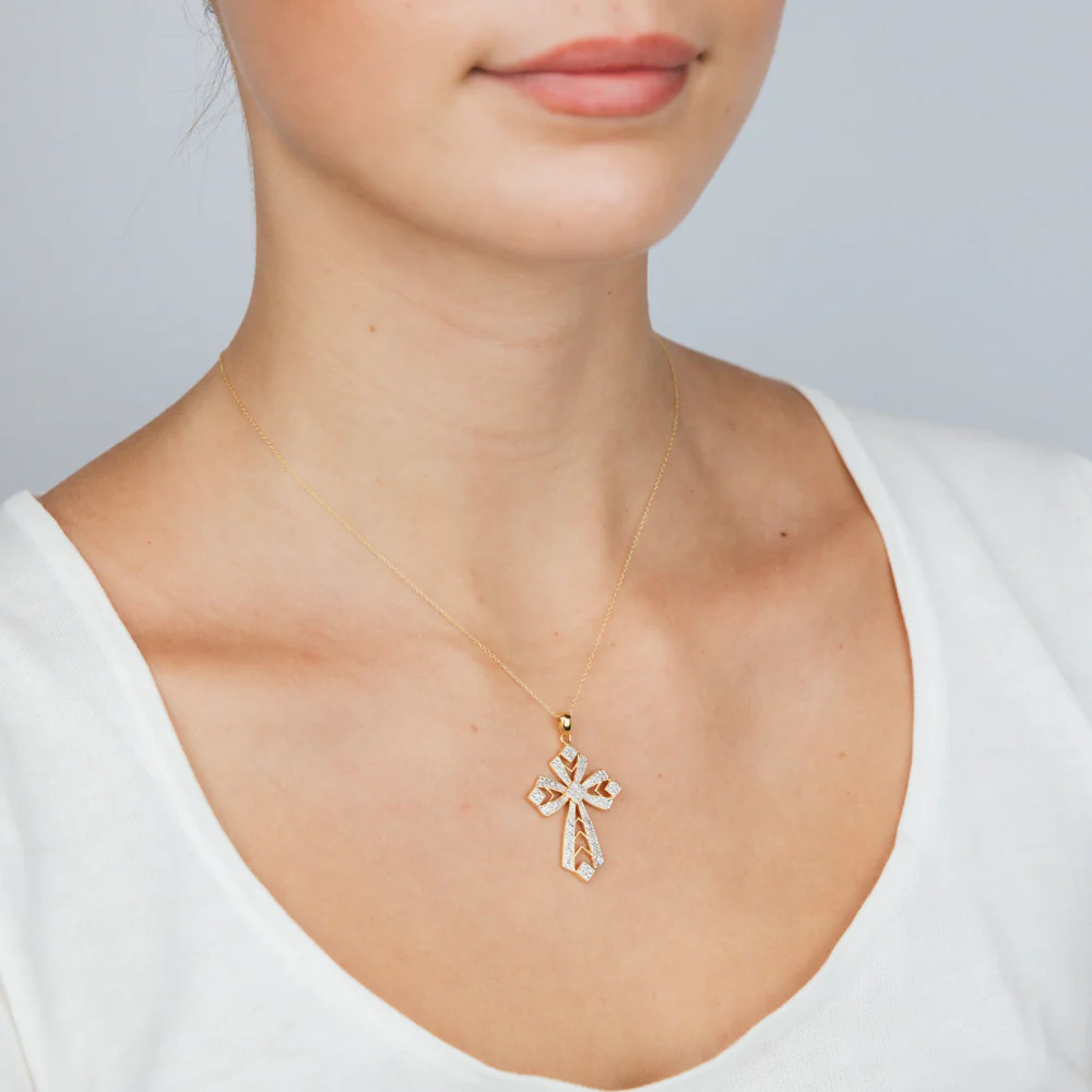 Gold Plated Sterling Silver 1/5 Carat Diamond Cross Pendant on 45cm Chain - Image 2
