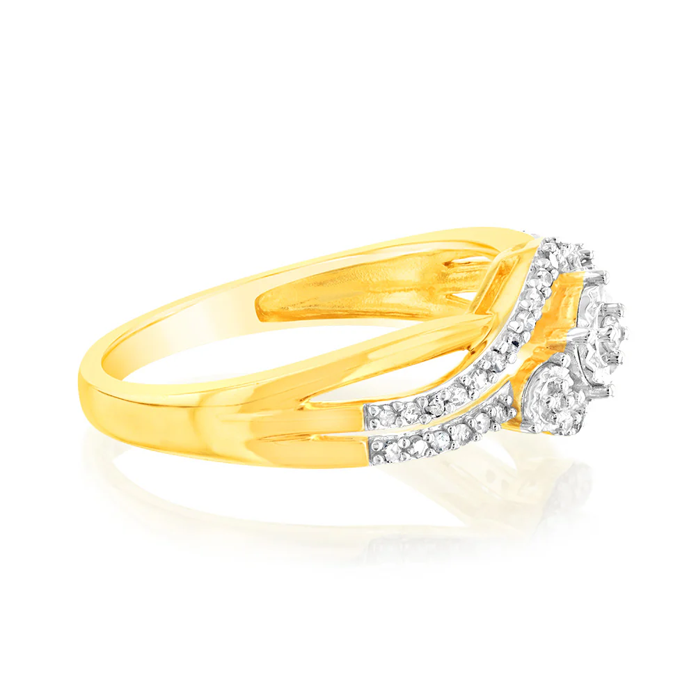 Gold Plated Sterling Silver 1/5 Carat Diamond Trilogy Wrap Around Ring - Image 2