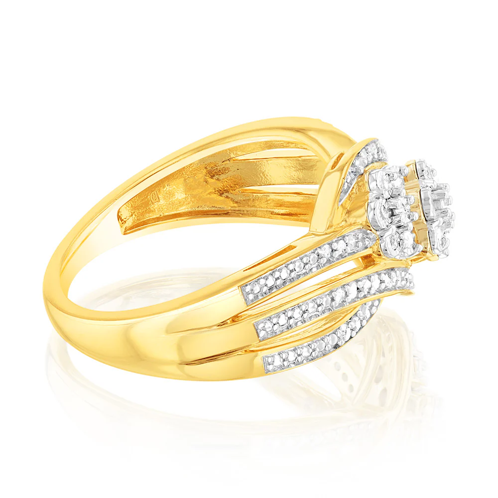 Gold Plated Sterling Silver 1/5 Carat Diamond Wrap Around Cluster Ring - Image 2
