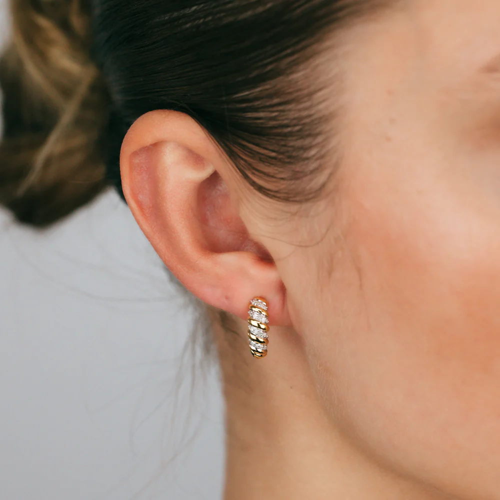 Gold Plated Sterling Silver 1/6 Carat Diamond Hoop Earrings - Image 2