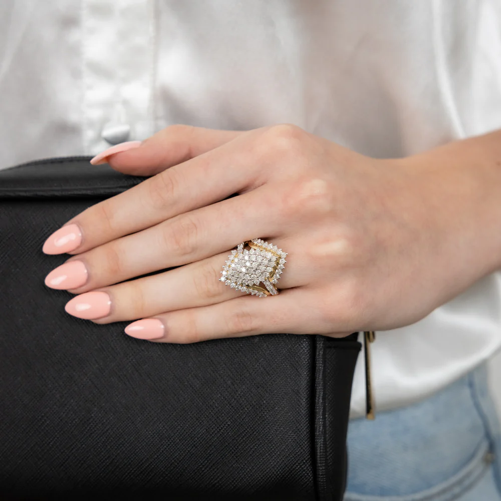 Gold Plated Sterling Silver 1.9 Carat Diamond Cluster Ring - Image 3