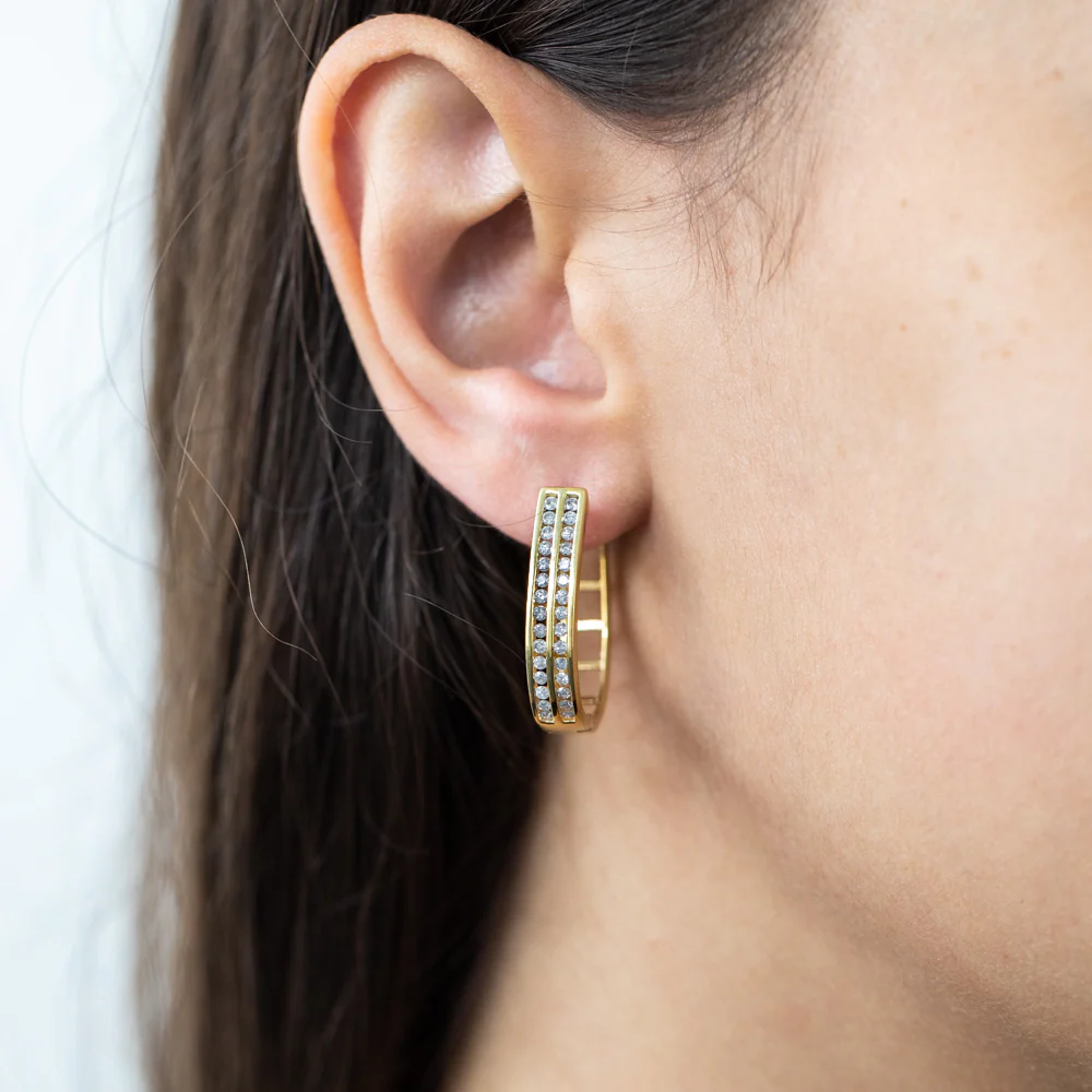 Gold Plated Sterling Silver 1 Carat Diamond Hoop Earrings - Image 2