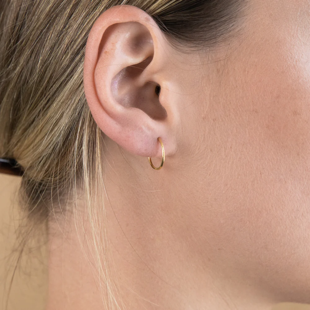 Gold Plated Sterling Silver 13mm Plain Sleeper Earrings - Image 2
