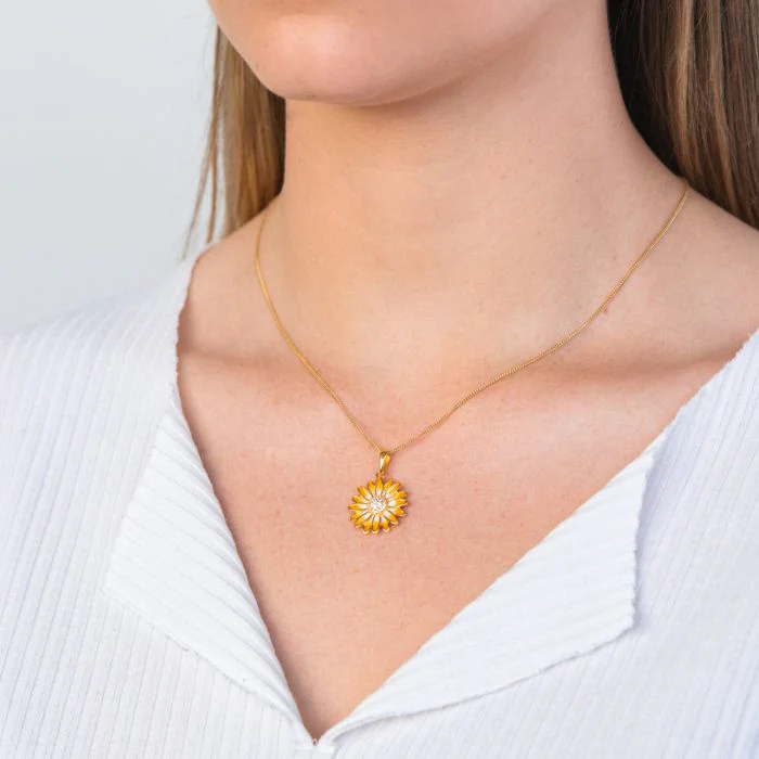 Gold Plated Sterling Silver And Enamel Sunflower Pendant - Image 2