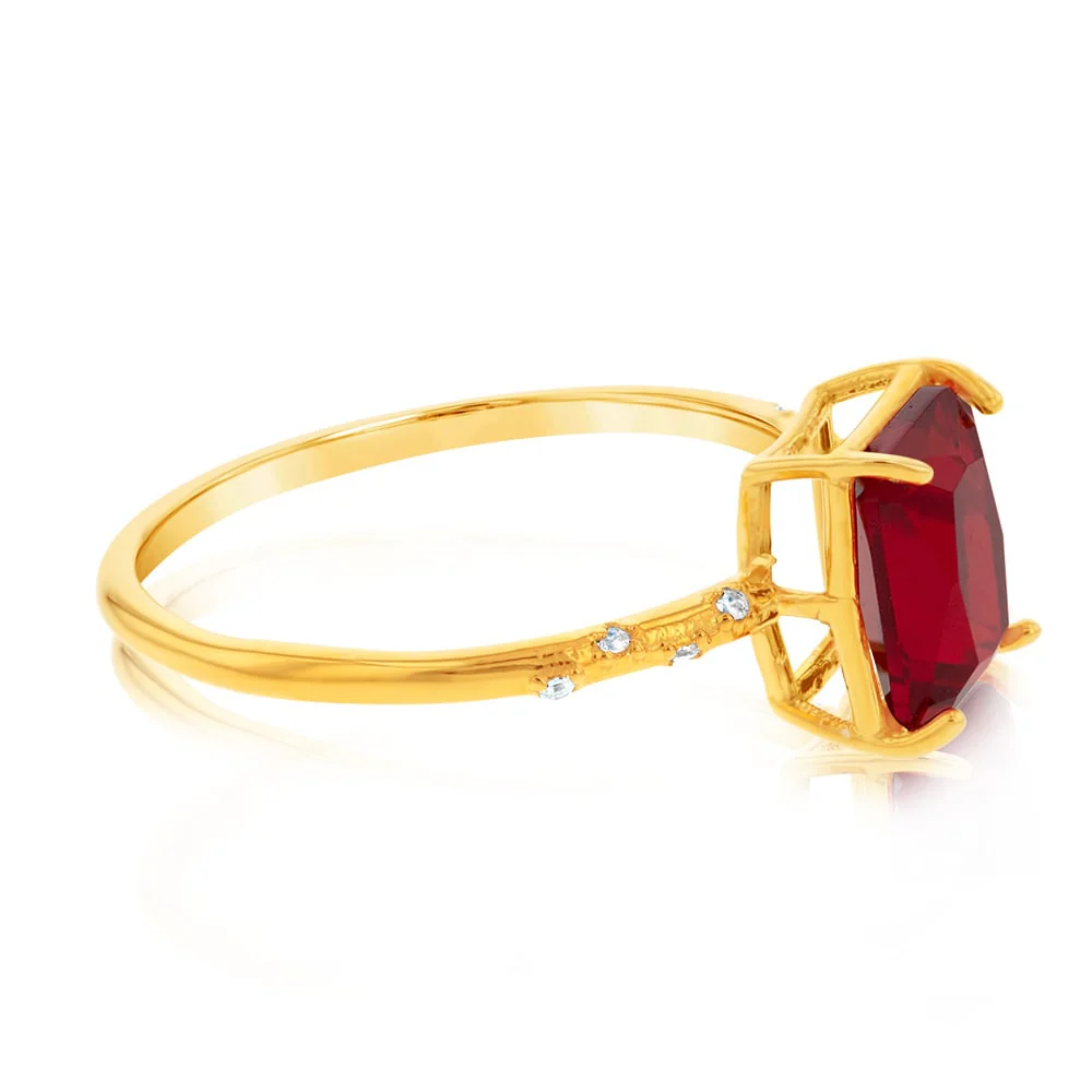 Gold Plated Sterling Silver Created Red Stone White Cubic Zirconia Ring - Image 2