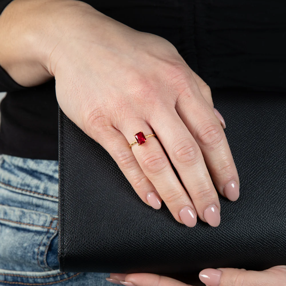 Gold Plated Sterling Silver Created Red Stone White Cubic Zirconia Ring - Image 3
