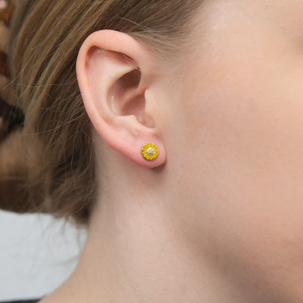 Gold Plated Sterling Silver Cubic Zirconia And Enamel Sunflower Stud Earrings - Image 2