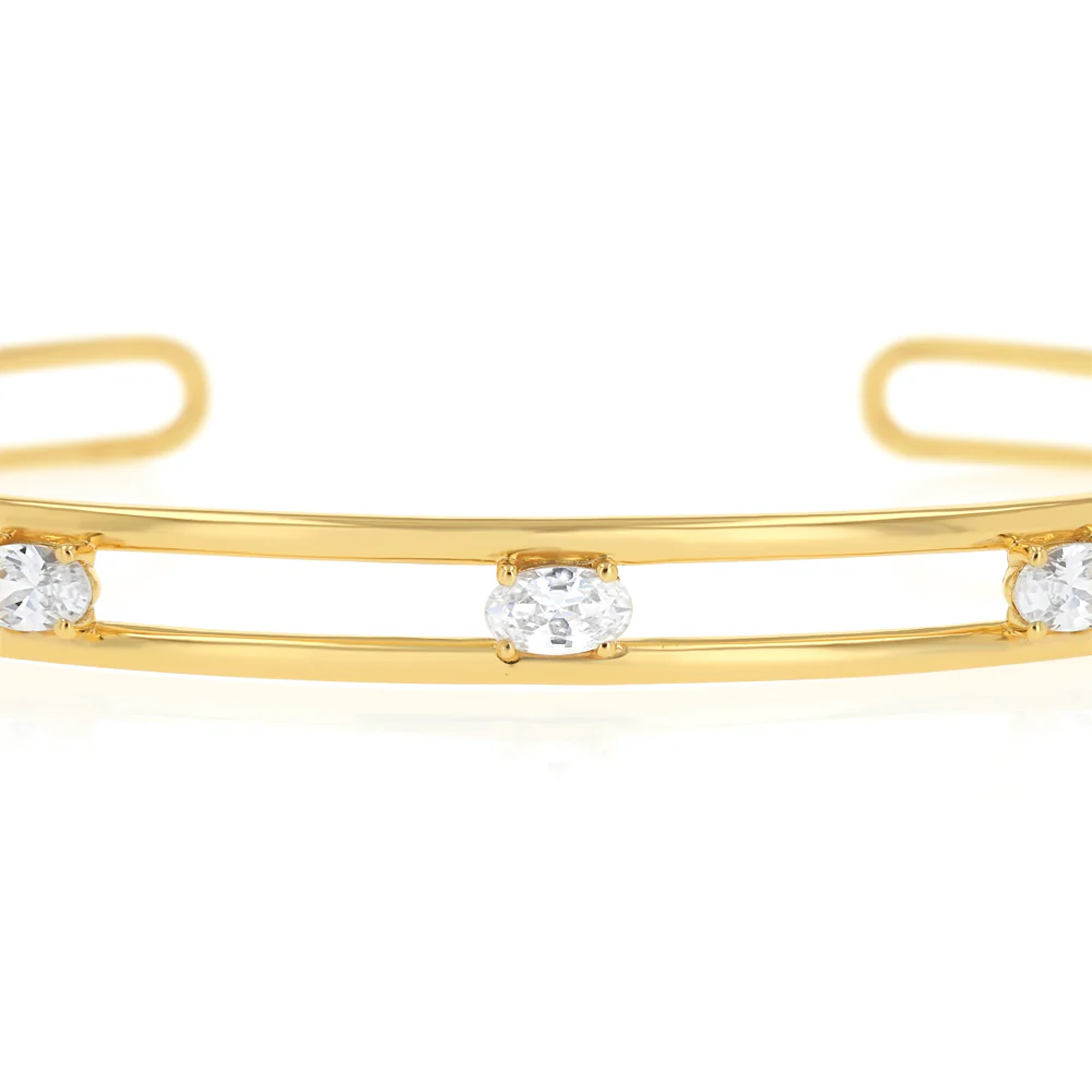 Gold Plated Sterling Silver Cubic Zirconia Bangle - Image 2