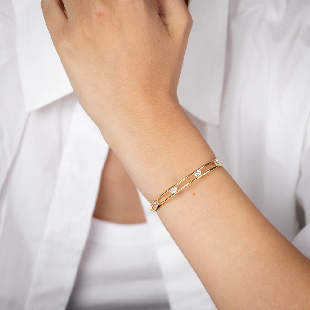 Gold Plated Sterling Silver Cubic Zirconia Bangle - Image 3