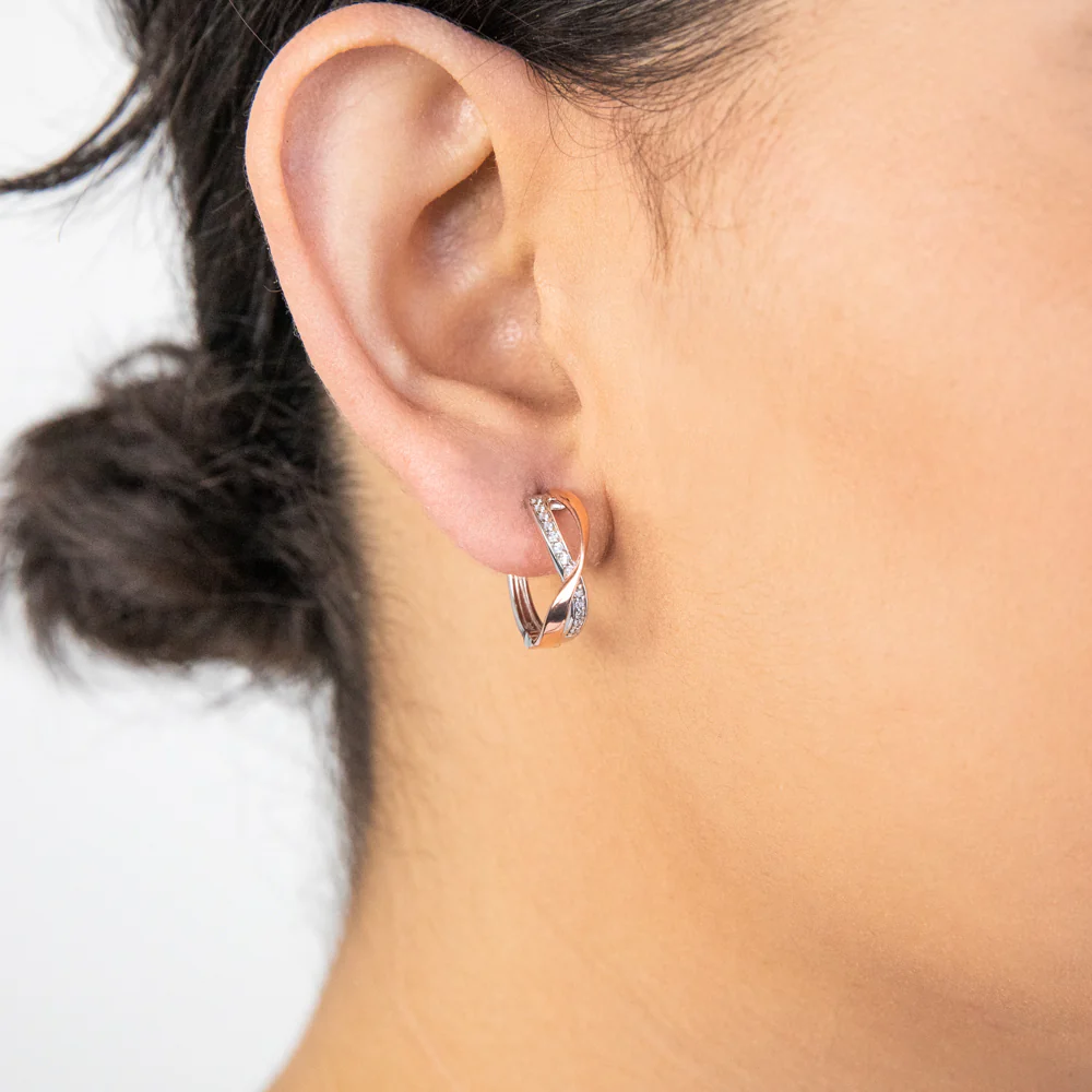 Gold Plated Sterling Silver Cubic Zirconia Cross Over Hoop Earrings - Image 2