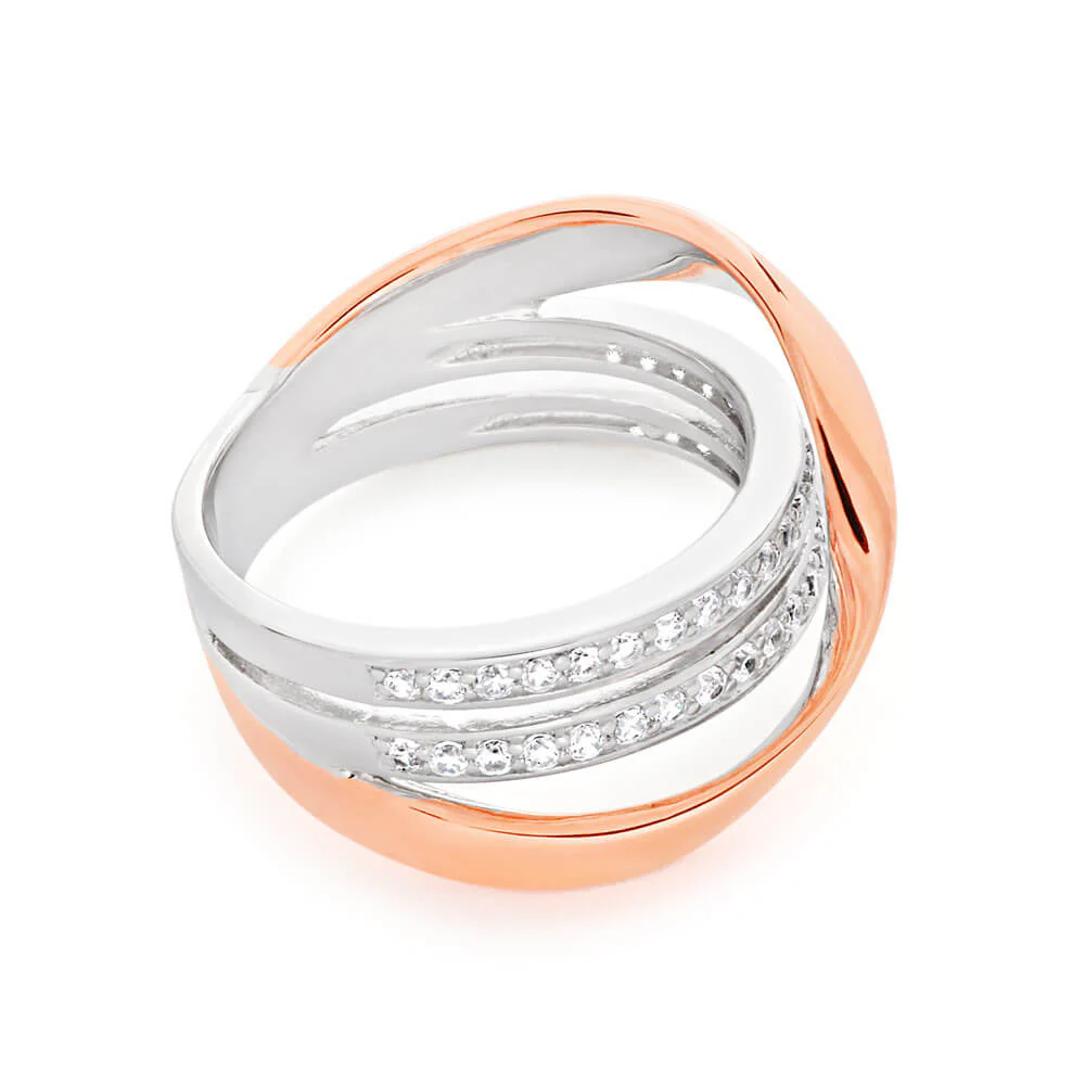 Gold Plated Sterling Silver Cubic Zirconia Fancy Cross Over Ring - Image 2