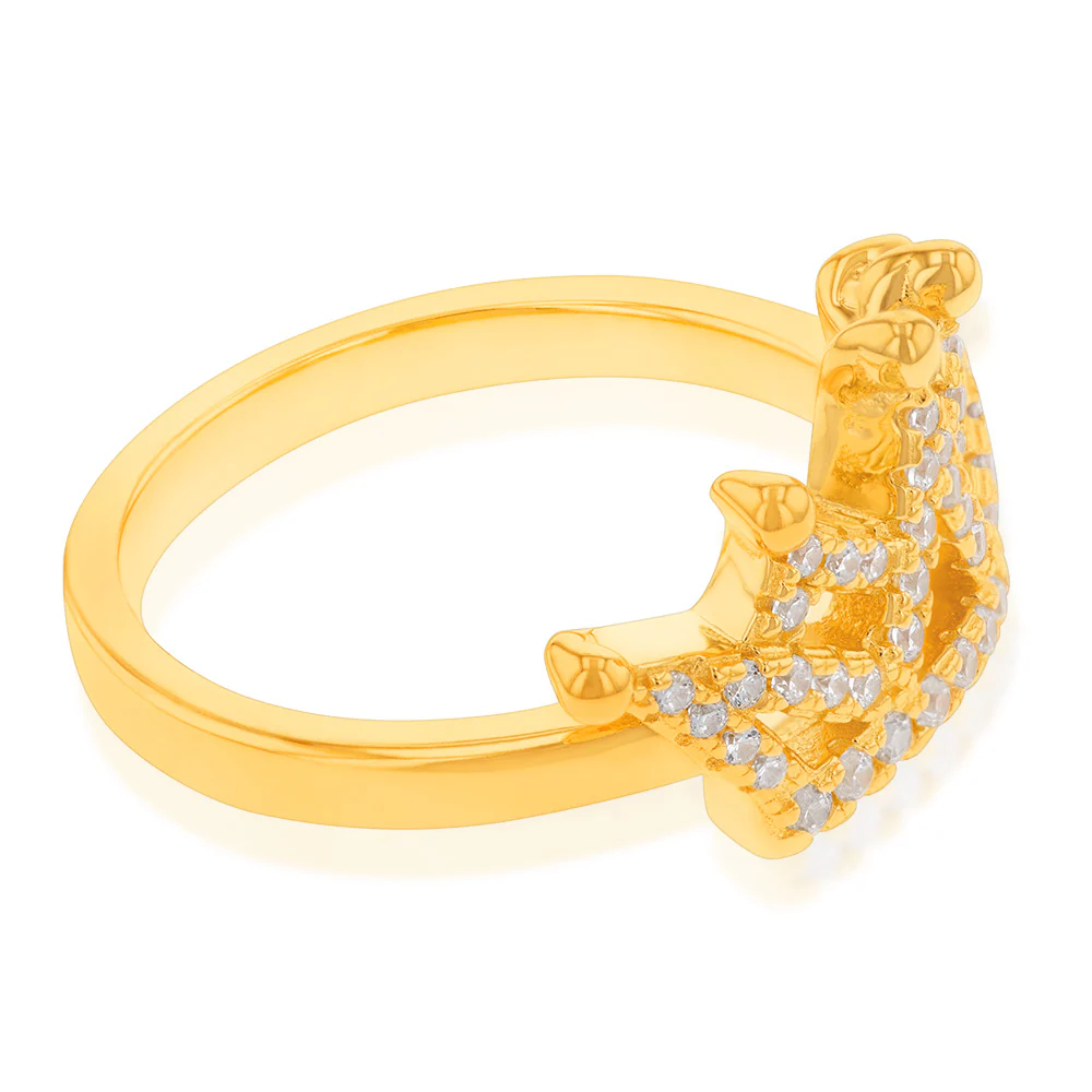 Gold Plated Sterling Silver Cubic Zirconia On Crown Ring - Image 2