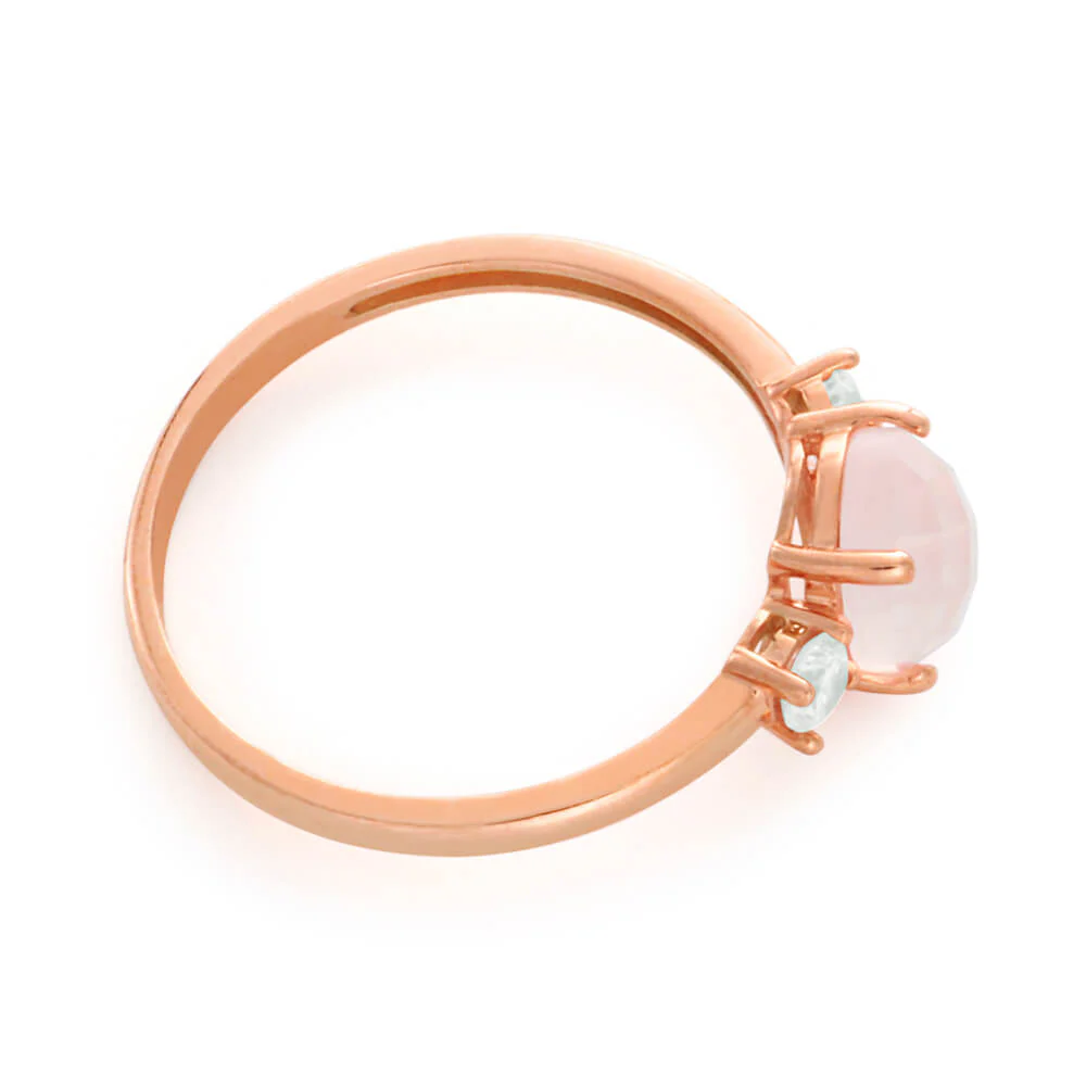 Gold Plated Sterling Silver Cubic Zirconia + Rose Quartz Oval Ring - Image 2