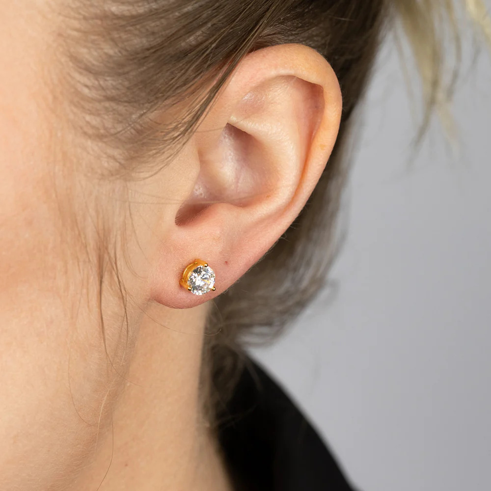 Gold Plated Sterling Silver CZ Stud Earrings - Image 3