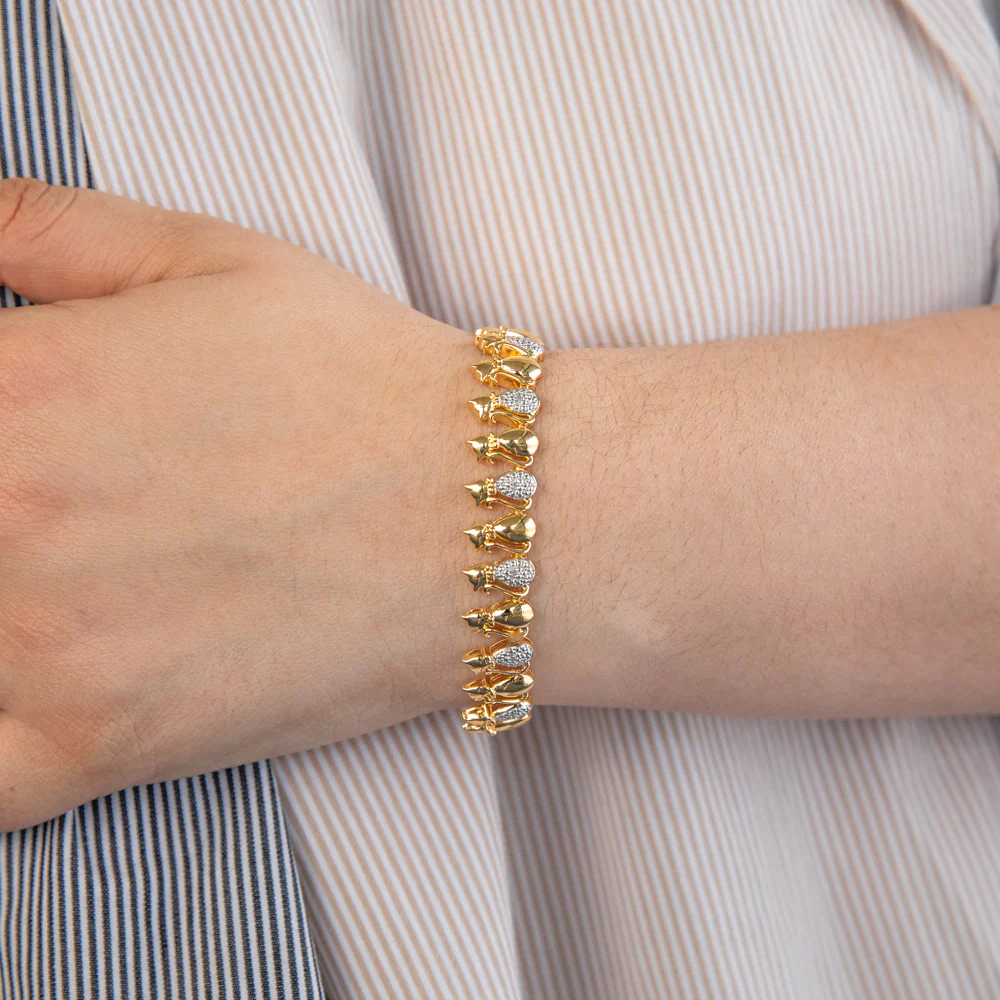 Gold Plated Sterling Silver Diamond Cat 19cm Bracelet - Image 2