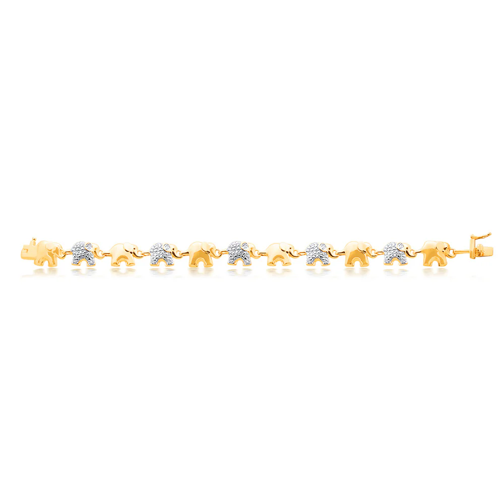 Gold Plated  Sterling Silver Diamond Elephant 19.5cm Bracelet - Image 2