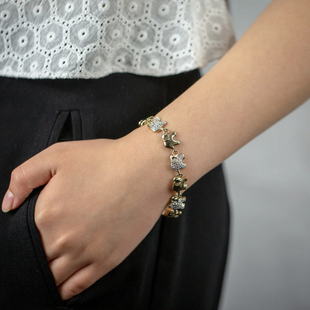 Gold Plated  Sterling Silver Diamond Elephant 19.5cm Bracelet - Image 3