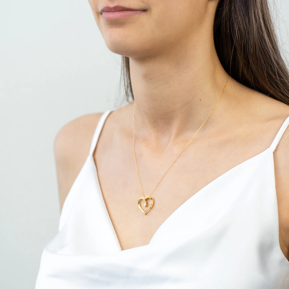 Gold Plated Sterling Silver Diamond Heart Pendant on 45cm Chain - Image 2