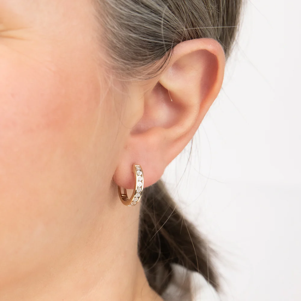 Gold Plated Sterling Silver Diamond Hoop Earrings - Image 2