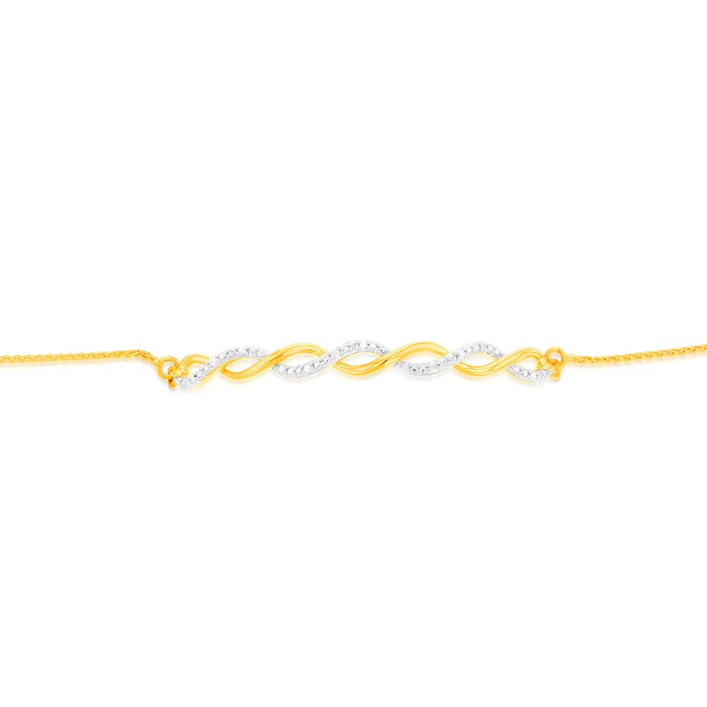 Gold Plated Sterling Silver Diamond Slider Bracelet with 12 Round Brilliant Cut Diamonds - Image 2