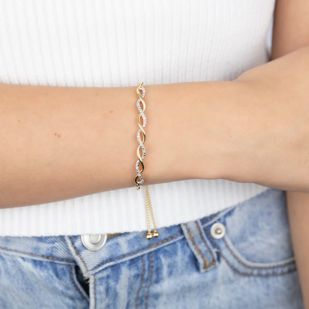 Gold Plated Sterling Silver Diamond Slider Bracelet with 12 Round Brilliant Cut Diamonds - Image 3