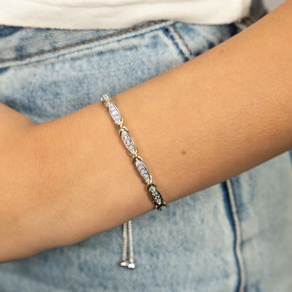 Gold Plated Sterling Silver Diamond Slider Bracelet with 15 Round Brilliant Cut Diamonds - Image 3