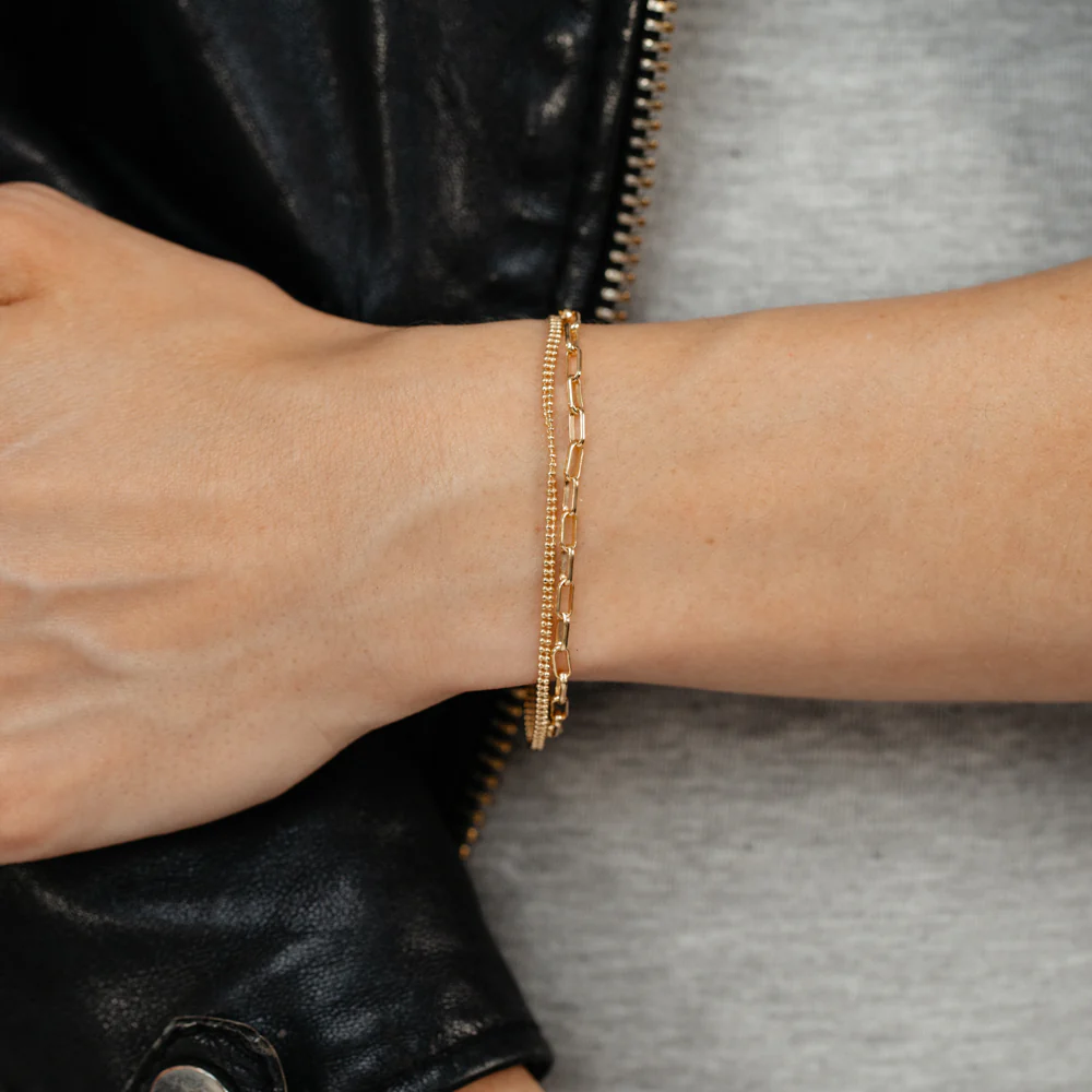 Gold Plated Sterling Silver Double Strand Paperclip Bracelet - Image 4