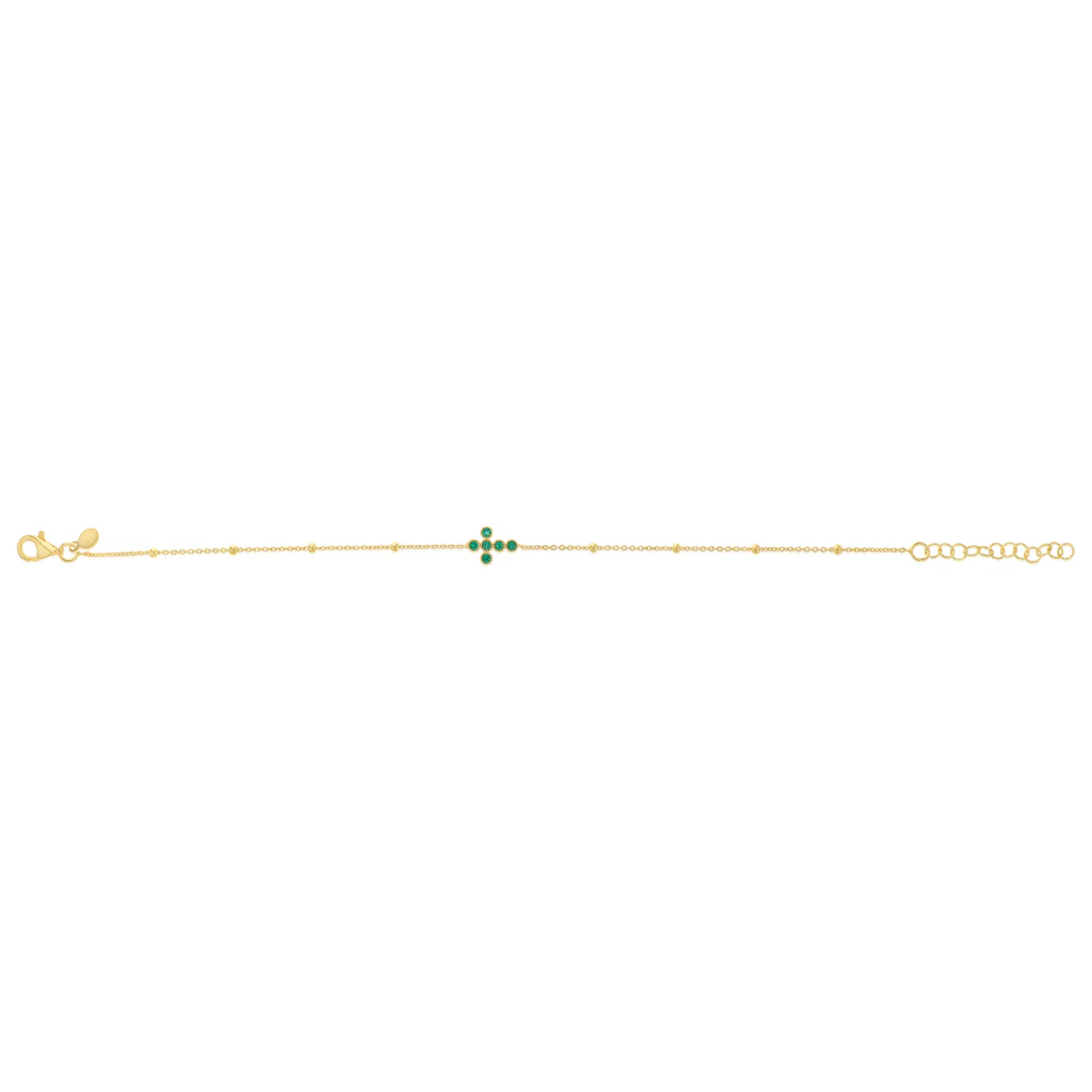 Gold Plated Sterling Silver Green CZ Cross Bracelet - Image 2