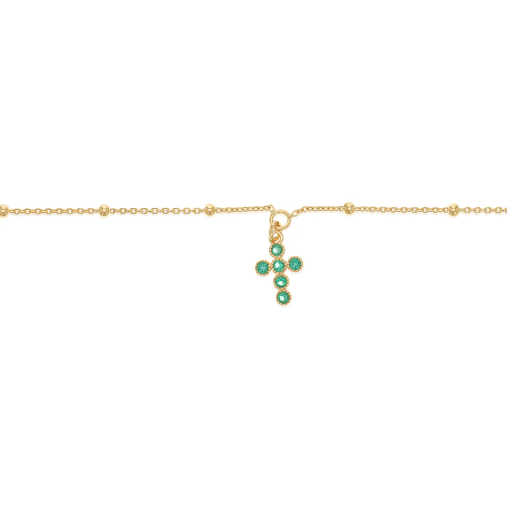 Gold Plated Sterling Silver Green CZ Cross Necklace - Image 2