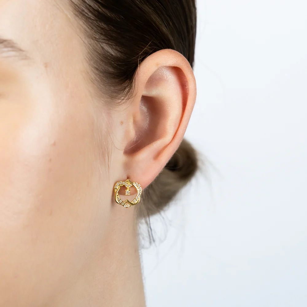 Gold Plated Sterling Silver Hearts Overlay Cubic Zirconia Earrings - Image 2
