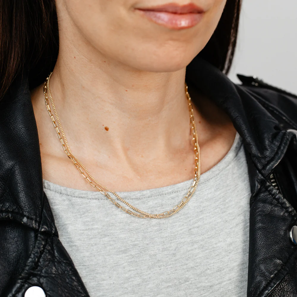 Gold Plated Sterling Silver Layered Link Chain Necklace - Image 4