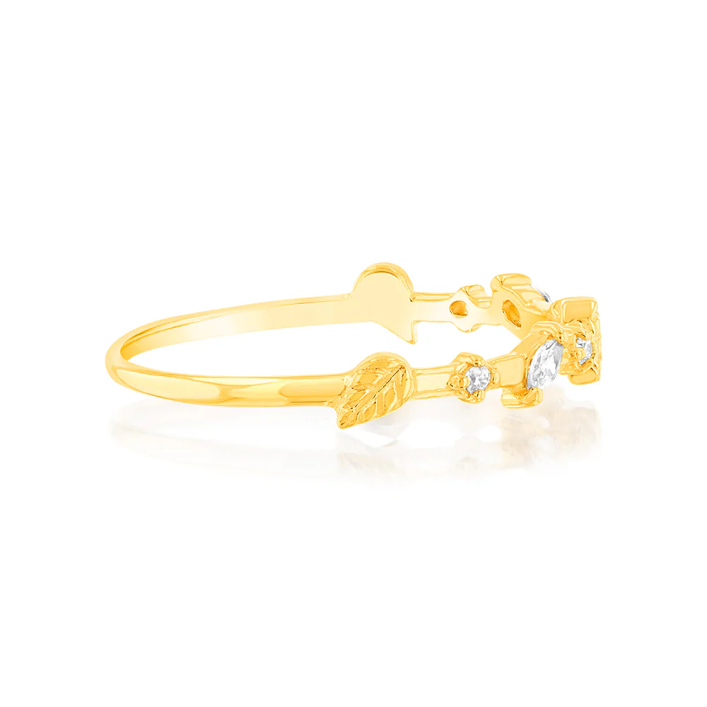 Gold Plated Sterling Silver Leaf Cubic Zirconia Ring - Image 2