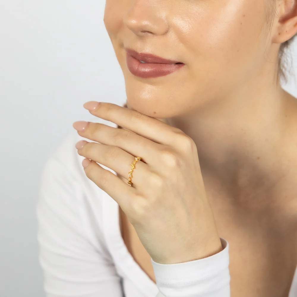 Gold Plated Sterling Silver Leaf Cubic Zirconia Ring - Image 3