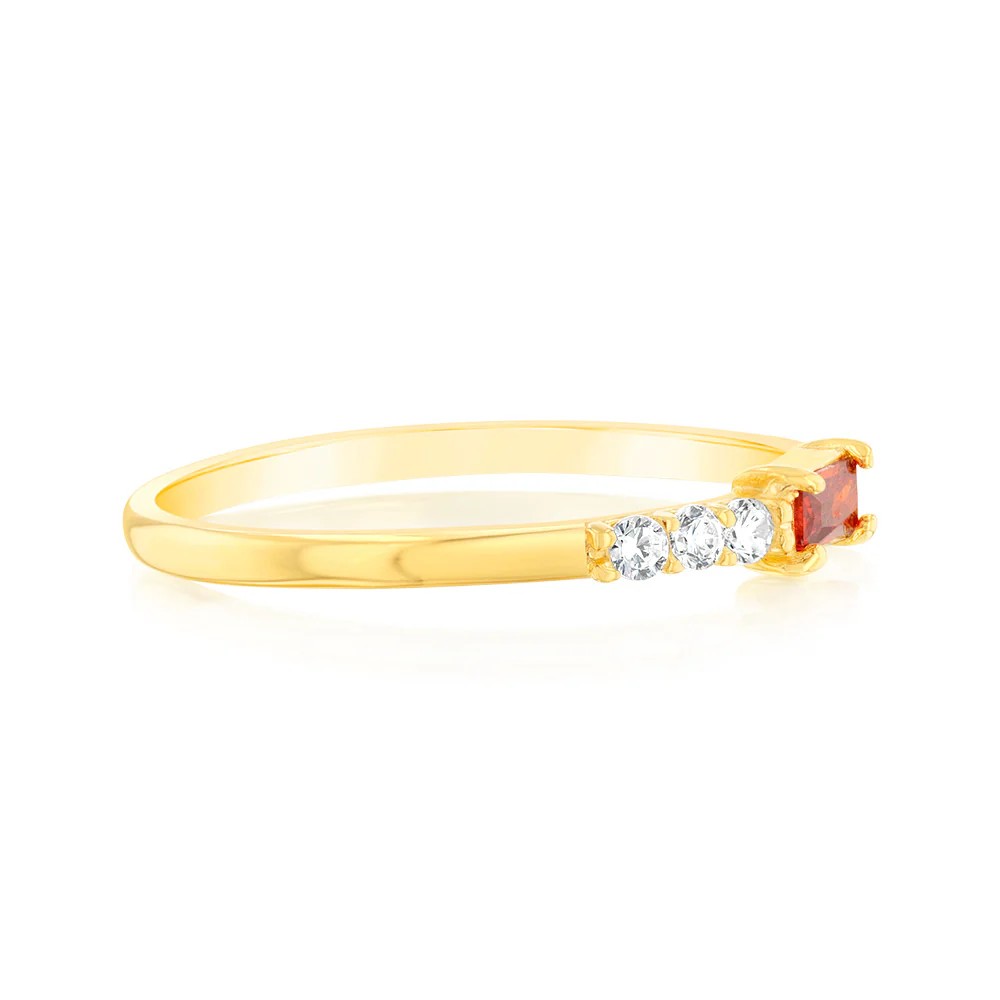 Gold Plated Sterling Silver Minmial Red Stone White Cubic Zirconia Ring - Image 2