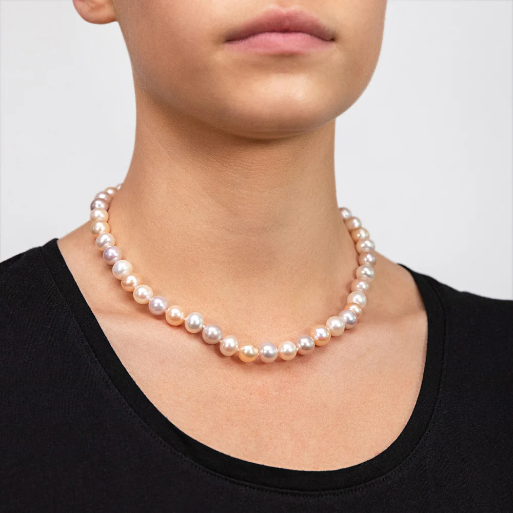 Gold Plated Sterling Silver Mixed Colour Freshwater Pearl Necklace - Image 4
