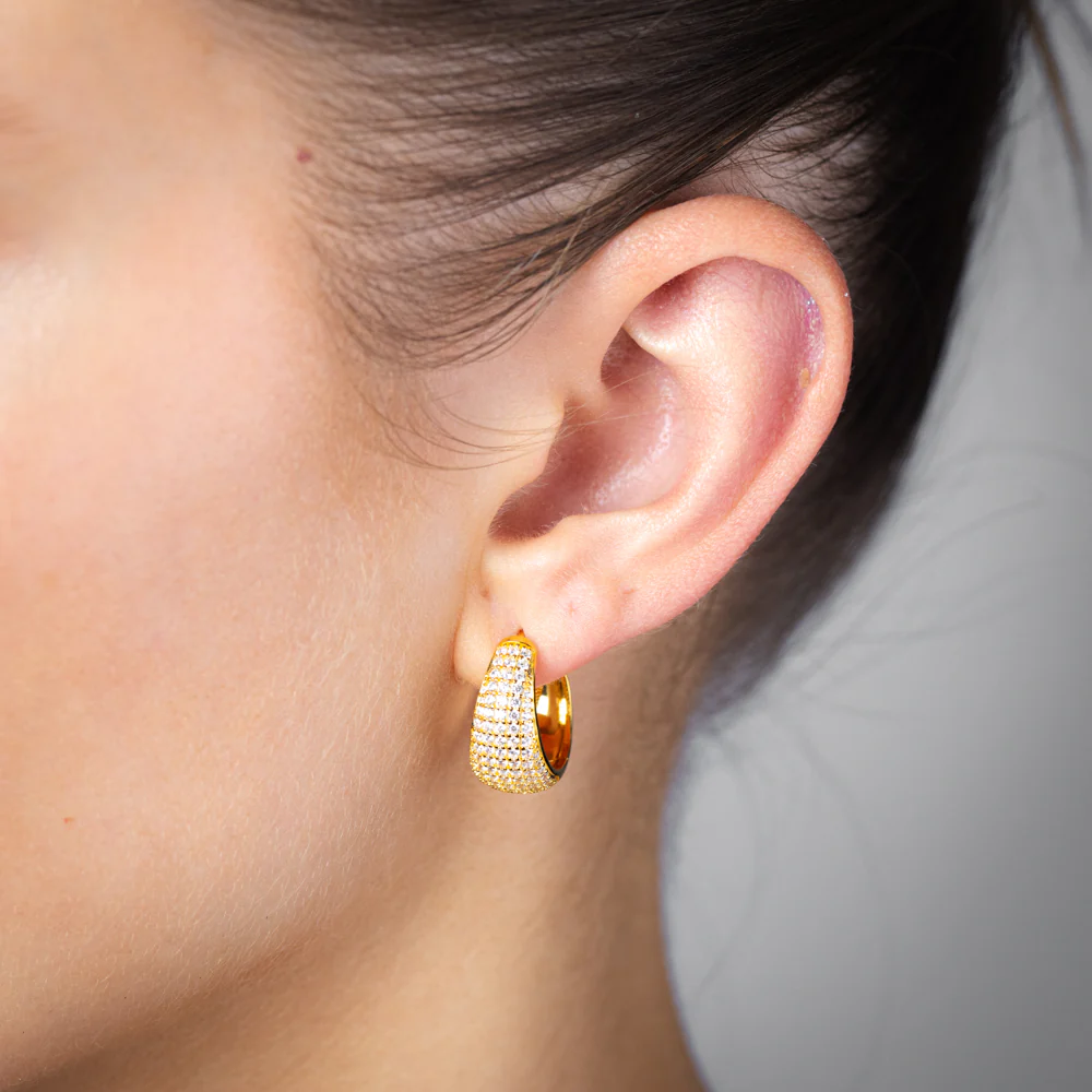Gold Plated Sterling Silver Pave Huggie Earrings - Image 2
